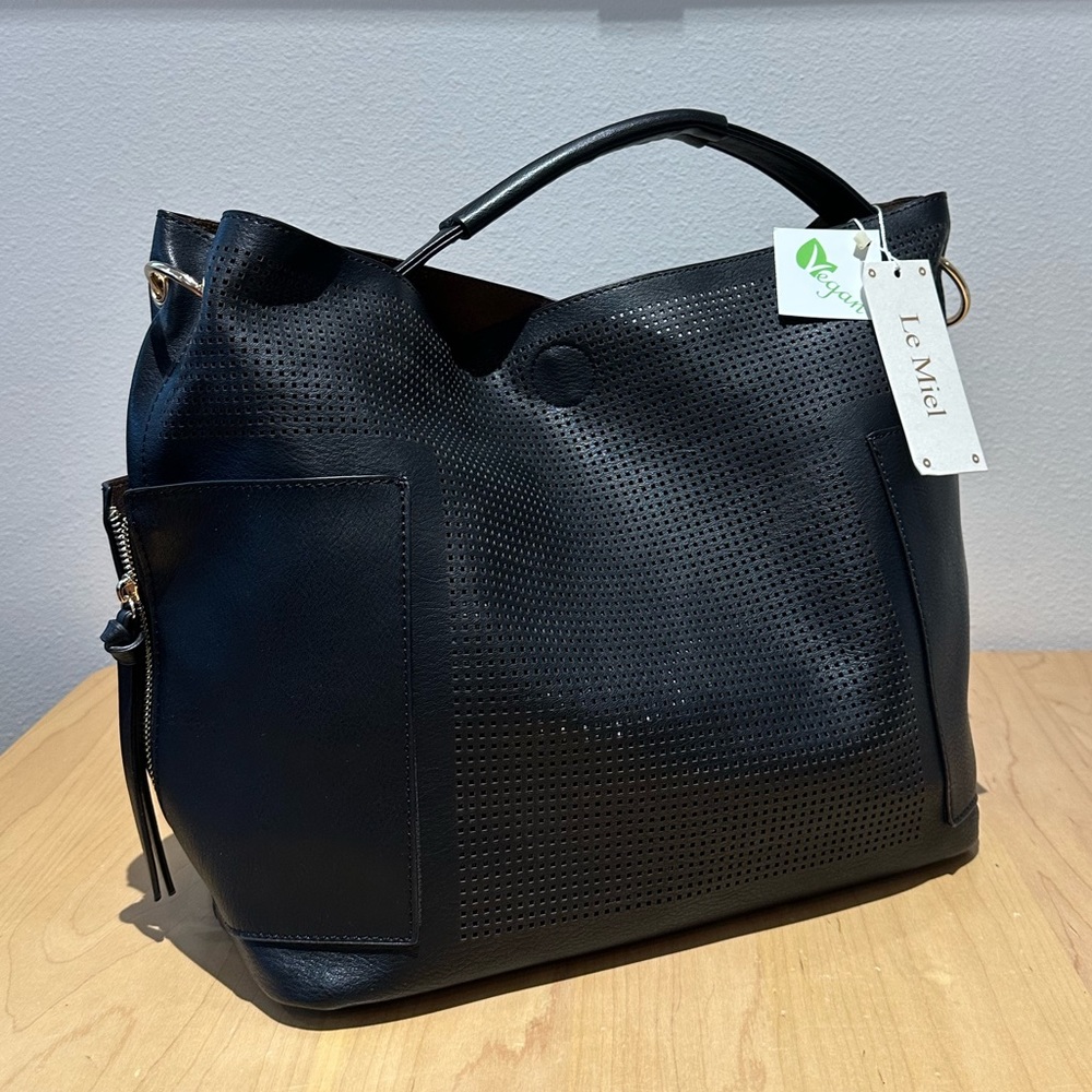 Le Miel Vegan Leather Purse, Black